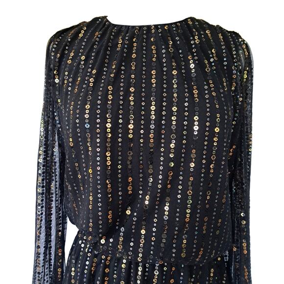 WHITE HOUSE BLACK MARKET Black Sequin Blouson Dress Small Long Sleeve Cocktail - Picture 7 of 12